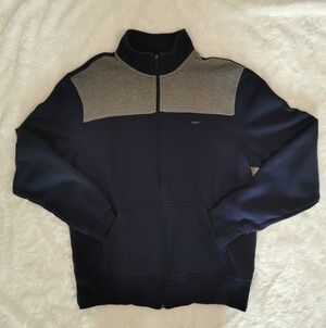 Michael Kors Mock Neck Full Zip Fleece Jacket Blue w/ Grey - Sz L Open To Offers
